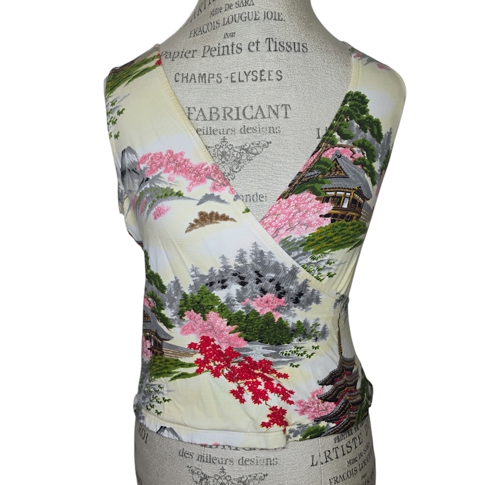 Vintage Byer California Y2K‎ Japanese Tank Top Size PM Cherry Blossoms Babydoll